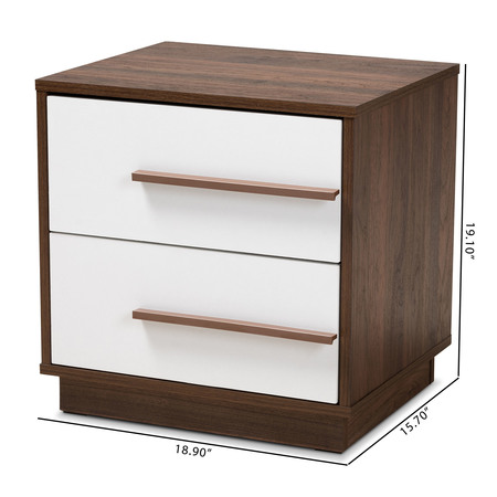 Baxton Studio Mette Mid-Century White and Walnut Finished 2-Drawer Wood Nightstand 157-9526
